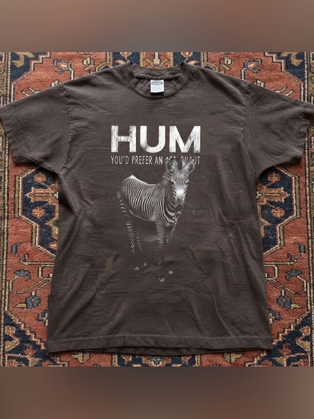 Hum You'd Prefer an Astronaut Band Zebra Album Art Vintage Brown T-Shirt